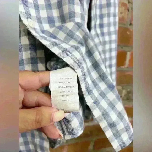 J Crew Blue & White Picnic Gingham Check Long Sleeve Casual Button Up Size LT - Picture 5 of 6